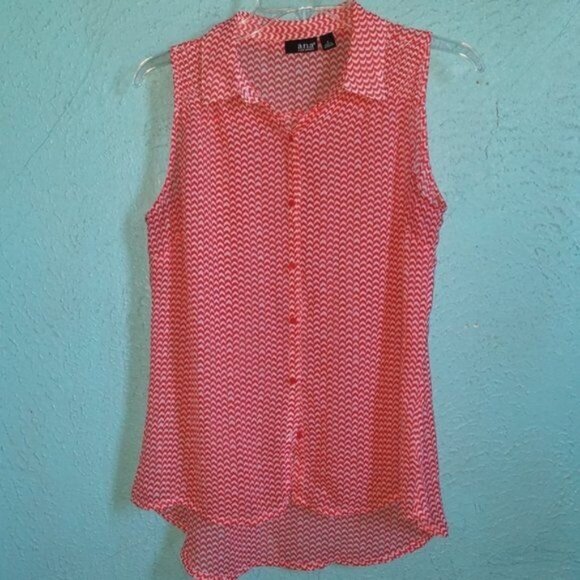 Sleeveless Shirt ANA Sheer Chevron Stripe Button Up Red Women's WOMAN'S Small - Picture 6 of 8